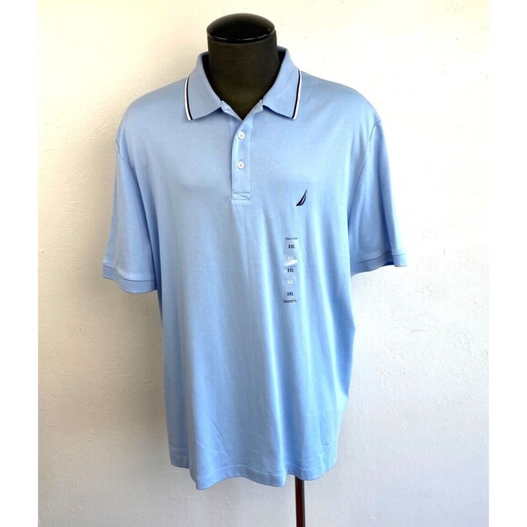 Nautica Mens Polo Shirt XXL Light Blue Knit Short Sleeves Golf Sports Casual - Picture 1 of 11